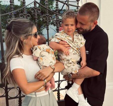 Luke Shaw with his girlfriend Anouska Santos and children.